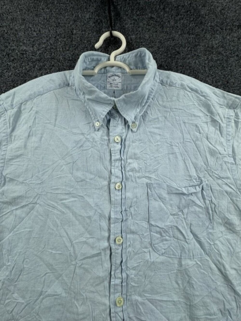 Brooks Brothers Cotton Button-Down Large Short Sleeve Blue Shirt Pocket Men